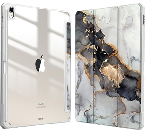 Fintie Hybrid Hülle für iPad Air 13 Zoll (M3) 2025, (M2) 2024 mit Stifthalter - Stoßfeste Schutzhülle Case mit transparenter Hartschale auf der Rückseite für iPad Air 13 Zoll Hülle, Trüber Marmor