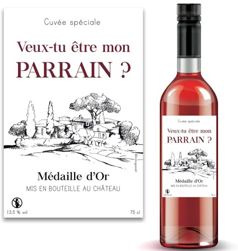 Demande parrain/marraine, étiquette autocollante pour bouteille vin, champagne. Idée cadeau originale pour faire votre demande au futur parrain, à la future marraine. (Cuvée spé. PARRAIN)
