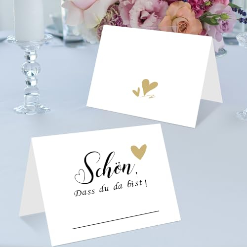 Wentsent Hochzeit Tischkarten Schön dass du da bist mit Herz, Tischdekoration Namenskarten, Platzkarten für Hochzeit Geburtstag Konfirmation Kommunion Taufe Feier