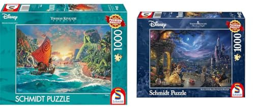 Schmidt Spiele 58030 Thomas Kinkade, Disney, Vaiana, Moana, 1000 Teile Puzzle, Normal & 59484 Thomas Kinkade, Disney Die Schöne und das Biest, Tanz im Mondlicht, 1000 Teile Puzzle
