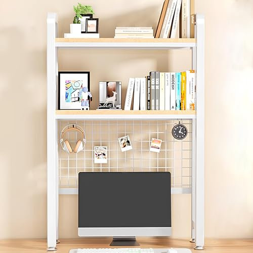 Heyijia Tischregal, Schreibtisch Regalaufsatz, Schreibtischregal für Schreibtischplatte, Rahmen Aus Kohlenstoffstahl, für Computertisch, Büro, Wohnheim, Schlafzimmer (schwarz/weiß)