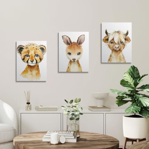 prinfantasy Wandbilder Kinderzimmer Waldtiere Deko Wand - 3er Set Poster Tiere Safari für Junge DYH0078