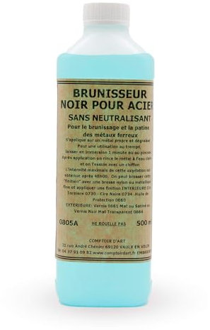 Comptoir D'Art - Brunisseur Noir (0805A) Pour Acier Sans Neutralisant - Peinture Noire - Produit D'Entretien - Traitement De L'Acier - Produit Professionnel Pour Acier - Restauration De MéTal (500mL)