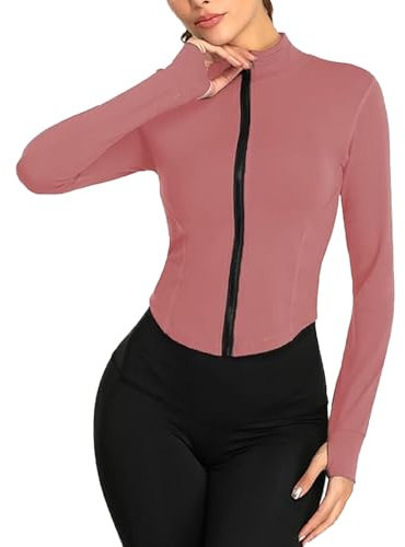 XDSP Veste de Sport Femme Respirante Veste de Course Zip Manches Longues Yoga Running Schage Rapide Lger avec Fermeture clair Haut de Fitness avec Trous pour Les Pouces Jogging Randonne