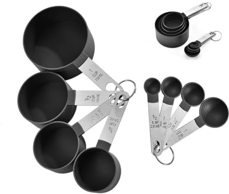8 Pcs Measuring Cups and Spoons Set Nesting Measuring Cups Stackable Stainless Steel Handle Accurate Tablespoon for Measuring Dry or Liquid Ingredients