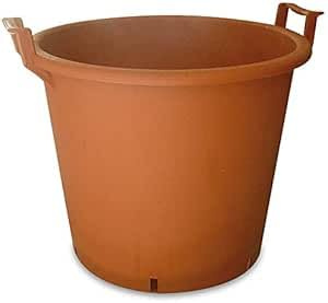 AlmaStore Tinozza Vaso Mastello 70Lt, ø 55cm, h.44cm Color Terracotta per Piante da Giardino, Orto, Vivaio, Edilizia - Resistente in polietilene ad alta densità (LDPE) - Vasi con Manici - Mastellone