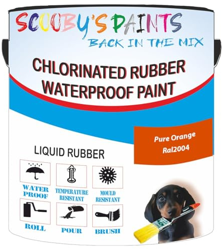 Scooby's Paints Chlorinated Rubber Waterproof Paint, Liquid Rubber (Pure Orange Ral2004, 0.5 Liters)
