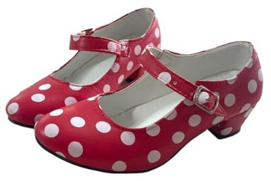 AMARU SANCHESU Zapato para baiel falmenco o sevillanas. Talla Infantil y de Adulto (Rojo Topos Blancos, Sistema Tallas Calzado EU, Adulto, Mujer, Números, Mediano, 41)