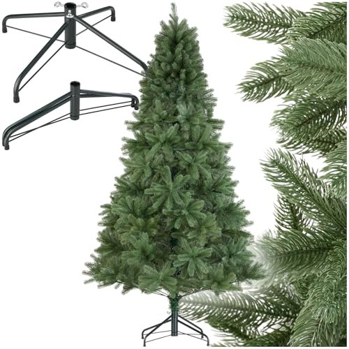 tectake® Künstlicher Weihnachtsbaum mit Spritzgussnadeln, naturgetreue Optik, platzsparend verstaubarer Tannenbaum künstlich, Weihnachtsbaum künstlich als Weihnachtsdeko, grün - 210 cm, 1106 Nadeln
