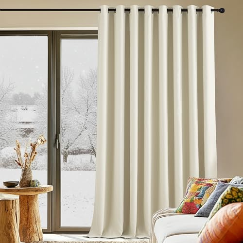 PONY DANCE Verdunkelungsvorhang Raumtrenner Hellbeige Thermovorhang | für Wohnzimmer Große Fenster, 1 Stück H240 x B300 cm, UV-Schutz, Ösenschal, Kälteshcutz, Gardinen Blickdicht, Blackout