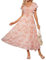 GRACE KARIN Women Summer Casual Floral Dress A-Linie Sundress Ruffle Sleeve V Neck Beach Dress Pink Flower XL