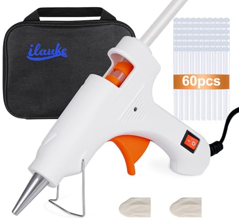 ilauke Hot Glue Gun Kit with 60Pcs Glue Sticks, 20W Mini Hot Glue Gun White for Home School DIY Craft Projects Repairs, Compact Storage Carrying Case, Fast Heating