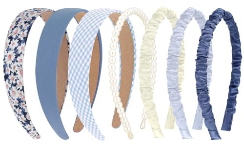 Giantree 7 Stück Modische Stirnbänder für Damen, Haarreifen Set Damen, Rutschfestes Mädchen-Stirnband Perlen Stirnbänder Stirnbänd Kunststoff Haarreif Modische Stirnbänder für Damen Mädchen (blau)