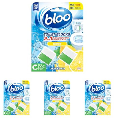 Bloo New Toilet Blocks, Pack of 8, Toilet Limescale Remover Cistern Block, Toilet Cleaner Block with Cleaning and Foaming Action, Toilet Fresheners â€“ Lemon