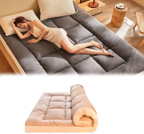 Japanische Bodenmatratze, weich, faltbar, tragbar, Futon-Matratze für Boden, dick, aufrollbar, Gästebett für Schlafsaal, Camping, Auto, Doppelbett, Einzelbett, 90 x 190 cm, Grau