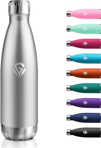 Gourde Isotherme 500ml, Gourde Inox Réutilisable, Bouteille Étanche, Bouteille Métal sans BPA, Bouteille d'eau Double Paroi, Gourde Sport pour École, Sport, Bureau, Gym, Yoga, Camping, Randonnée