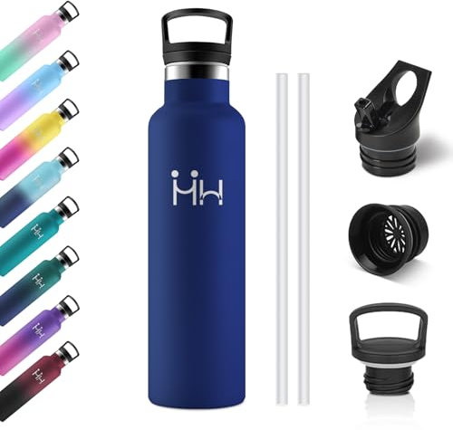 Gourde Isotherme 750ml, Bouteille Isotherme en Acier Inoxydable, Gourde Inox avec Paille, Bouteille d'eau sans BPA, Gourde Reutilisable pour l'École, Bureau, Extérieur, Camping, Yoga, Alpinisme