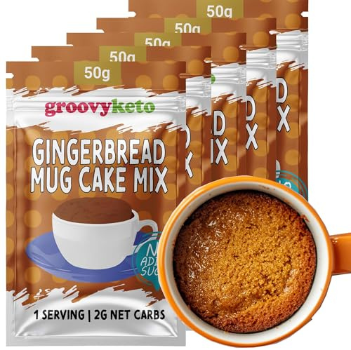 Groovy Keto Mug Cake Mix | Low Carb | Keto Friendly | Sugar Free | Only 2g - 3.5g Net Carbs Per Sachet | Diabetic Friendly (5 Pack, Gingerbread)