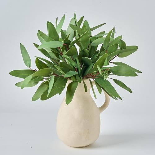 Avoeco 15 Stück künstliche Eukalyptuszweige – Real-Touch Grün, 37 cm hoch, mit Samen & Blättern, für Vase, Hochzeit, Deko & DIY-Arrangements