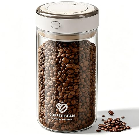 WDKXCN Coffee Bean Storage Container, 1700ML Glass Coffee Jar, with One-Way CO2 Valve, Clear Borosilicate Glass CoffeE Canister,with Date Tracker, Airtight CoffeE Container for Sugar Tea Nuts