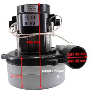 Marel Shop® - Motore 1200W per Aspirapolvere Liquidi con Bocchettone Laterale 50 Lt Altezza 180 mm compatibile con Wirbel Elsea Lavor Karcher Ipc Soteco Ghibli Bm2 Diametro 140 mm