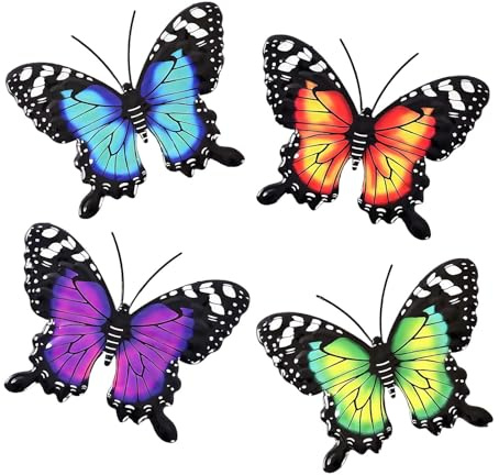 AstraGlam Metall Schmetterling Wanddeko – 4er Set Schmetterling Hängedeko für Außenwand, Zaun oder Innenbereich, Garten Deko für Terrasse, Balkon, Wanddeko Outdoor, Wanddeko