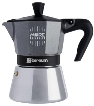 Aeternum, More Espresso Induction, Caffettiera 3 Tazze, Adatta all'Induzione, Alluminio e Acciaio Inox, Grigio e Nero
