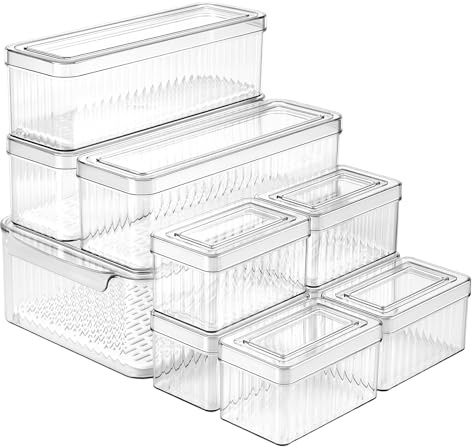 CHUIFAI 10 teiliges Kühlschrank Organizer Set, Stapelbare Aufbewahrungsbox Kühlschrank Organizer mit Deckel, Klar Fridge Organizer Obst Aufbewahrungsbehälter für Lebensmittel, Obst, Gemüse, 3 Größen