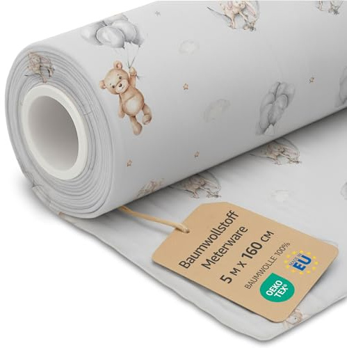 Stoff Meterware Baumwollstoff 5 M x 160 cm - Stoffe zum nähen aus reine baumwolle fabric futterstoff dekostoff für patchwork canvas und sewing nähstoff Oeko-Tex Teddybären