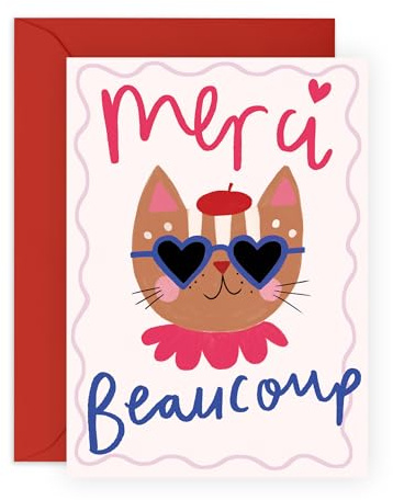 Central 23 Süße Französische Katze Dankeskarte Merci Beaucoup Fun Stylish Gruß Katzenliebhaber Fur Mums Aufkleber