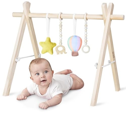 Lionelo Anis Holz Spielbogen für Babys, Montessori Baby Gym aus Holz | faltbares Spieltrapez mit abnehmbaren Anhängern, Activity Center zur Förderung von Motorik & Sensorik