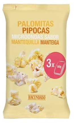 Hacendado Butter Flavored Microwave Popcorn, 18 Count, 1620g, Salted, Microwave Ready