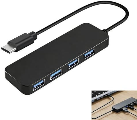 4 Port USB C Hub, USB Extender 3.0 Adapter, Type C to USB-3.0 Splitter with 5Gbps Data Transfer Speed, Nylon Ultra-Slim Compatible with MacBook Pro/Air, iPad Pro, XPS, Chromebook, iPhone 15 Pro Galaxy