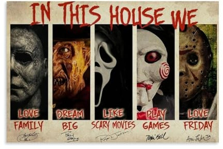 Generisch Klassische Horrorfilme Saw Scream Friday Signed Vintage Art Für Zimmer, Ästhetische Leinwand-Wandkunst, Schlafzimmer-Dekor Poster 16x24inch(40x60cm)