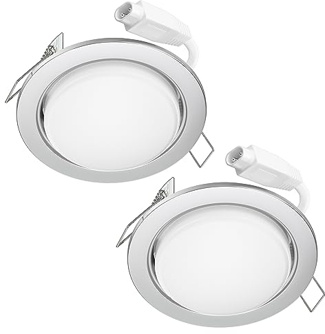 ledscom.de LED Decken-Einbaustrahler RUBA chrom matt GX12,21W je 560lm weiß rund flach 107mm Ø Lochkreis ca. 83-100mm Ø 2er Set