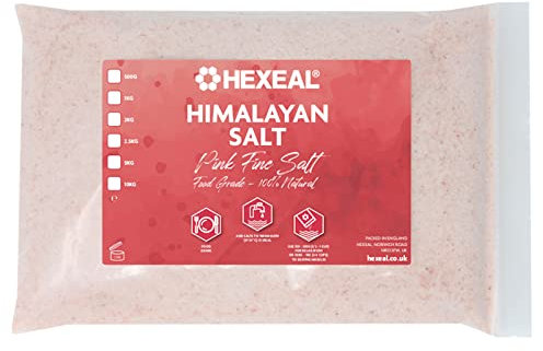 Hexeal Himalayan Pink Salt 2kg – 2kg Bag of Fine, Food Grade Salt – Suitable for Seasoning & Cooking – 100% Natural Salts for Soothing Baths, Beauty & Cosmetics