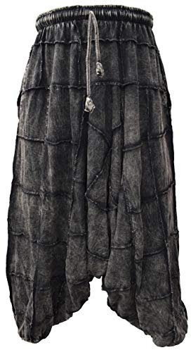 Herren Light Cotton Drop Crotch Ninja Aladdin Genie Schwarz Patchwork Haremshose Schwarz Stonewashed LXL