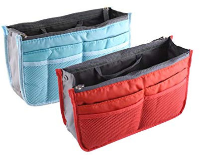 NOVAGO Lot de 2 Organiseurs Pochette Sac de Rangement intérieur pour Sac à Main ou Sac de Voyage (Divers Coloris Disponibles) (Bleu+Orange, 2 Sacs)