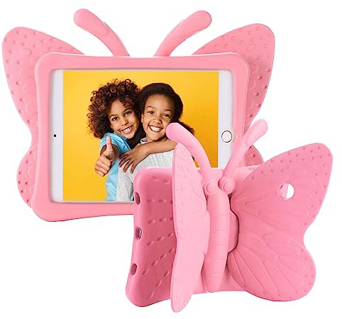 Tading iPad 6th Generation Cases, iPad Air 2 Case, Kids Proof EVA Foam Protective Stand Cover for iPad 9.7 inch 2017/2018 for Girls - Cute Butterfly, Pink