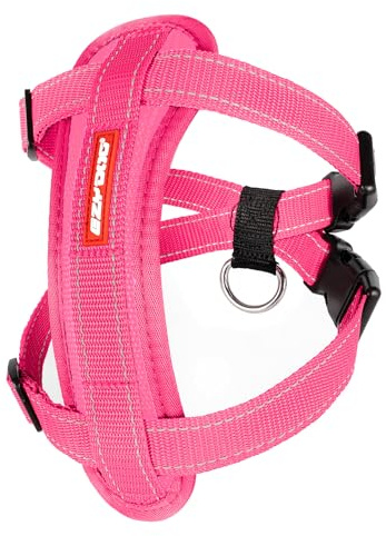 EzyDog Adjustable Chest Plate Harness - Step-In, No Pull Dog Harness, XX Small to XX Large Dogs - Reflective, Durable Soft Webbing, K9 Travel Vest with Car Restraint - Ideal for Active Pets - Pink