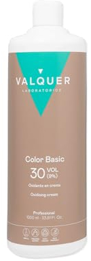 Valquer Agua Oxigenada en Crema Estabilizada 30 Volúmenes 9%, Oxidante para Coloración Capilar Permanente y Decoloración. Formulación Vegana con Ingredientes de Origen Natural. Uso Profesional. 1L.