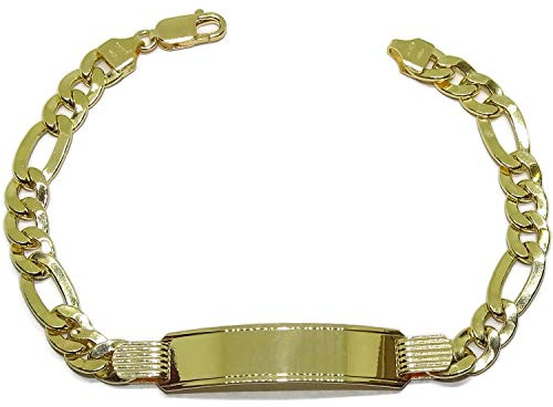 Never Say Never Großes Herren-Armband aus 18-karätigem Gelbgold mit Platte und Kette 3 x 1 mit 8 mm Breite, Länge 21,5 cm. 100 % personalisierbar, Sicherheits-Karabinerverschluss. 15,10 g 18-karätiges