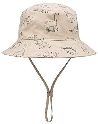 Foruhoo Baby Sonnenhut Kinder Hut, Sommerhut Mütze for Jungen Mädchen mit Verstellbar Kordelzug (50, Dinosaurier Khaki)