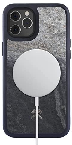 Woodcessories - Magnetisches Bumper Case kompatibel mit iPhone 12 Hülle mit Magnet, iPhone 12 Pro Hülle mit Magnet aus Stein, Camo Grau