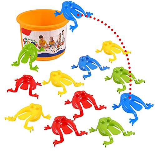 TOYANDONA 12Pcs Springen Leap Frösche Spielzeug Frösche mit Eimer Springen Spielzeug Springen Frösche Geburtstag Party Favors Ostern Goody Bag Füllstoffe für Kinder (Gelegentliche Farbe)