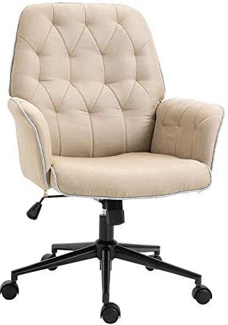 Vinsetto Bürostuhl mit Wippfunktion Drehstuhl Home-Office-Stuhl höhenverstellbarer Schreibtischstuhl Computerstuhl Arbeitsstuhl mit Armen 360°-Drehräder Schaumstoff Beige 66 x 69 x 89,5-97 cm