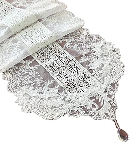 Chemin de table RENRUIRUI en Dentelle Décoré d'un Pendentif en Forme De Goutte Transparente pour Un Décor De Table De Réception Boho Chic, Dîners Aux Chandelles, Douche Nuptiale (Size : 30x280cm)