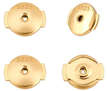 CREATCABIN 1 Box 2 Pairs Locking Earring Backs for Studs Secure Golden 925 Sterling Silver Ear Nuts Hypoallergenic Replacements Backings Safely for Pierced Earrings