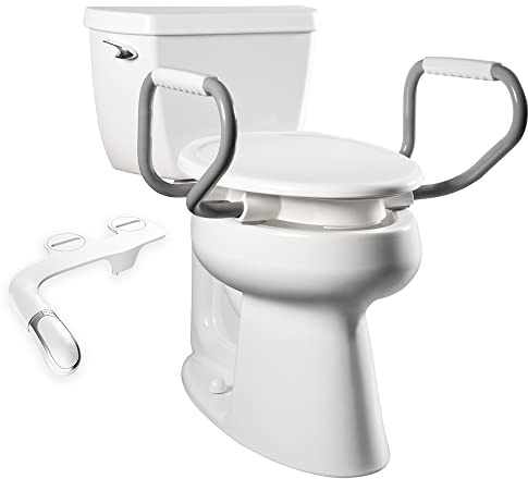 Bemis Assurance 3 Raised Toilet Seat with Handles and Bidet Attachment, Therapist Preferred for Safety, Secure Hinges, Clean Shield Guard, Elongated, White