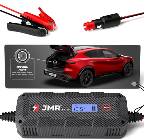 JMR Batterieladegerät für Alfa Romeo Stelvio Giulia Giulietta Tonale 4C MiTo 8C Brera 159 GT 147 166 156 Alle Modelle Autobatterie Ladegerät Erhaltungsladegerät Auflader (Lithium-Modus hinzufügen)